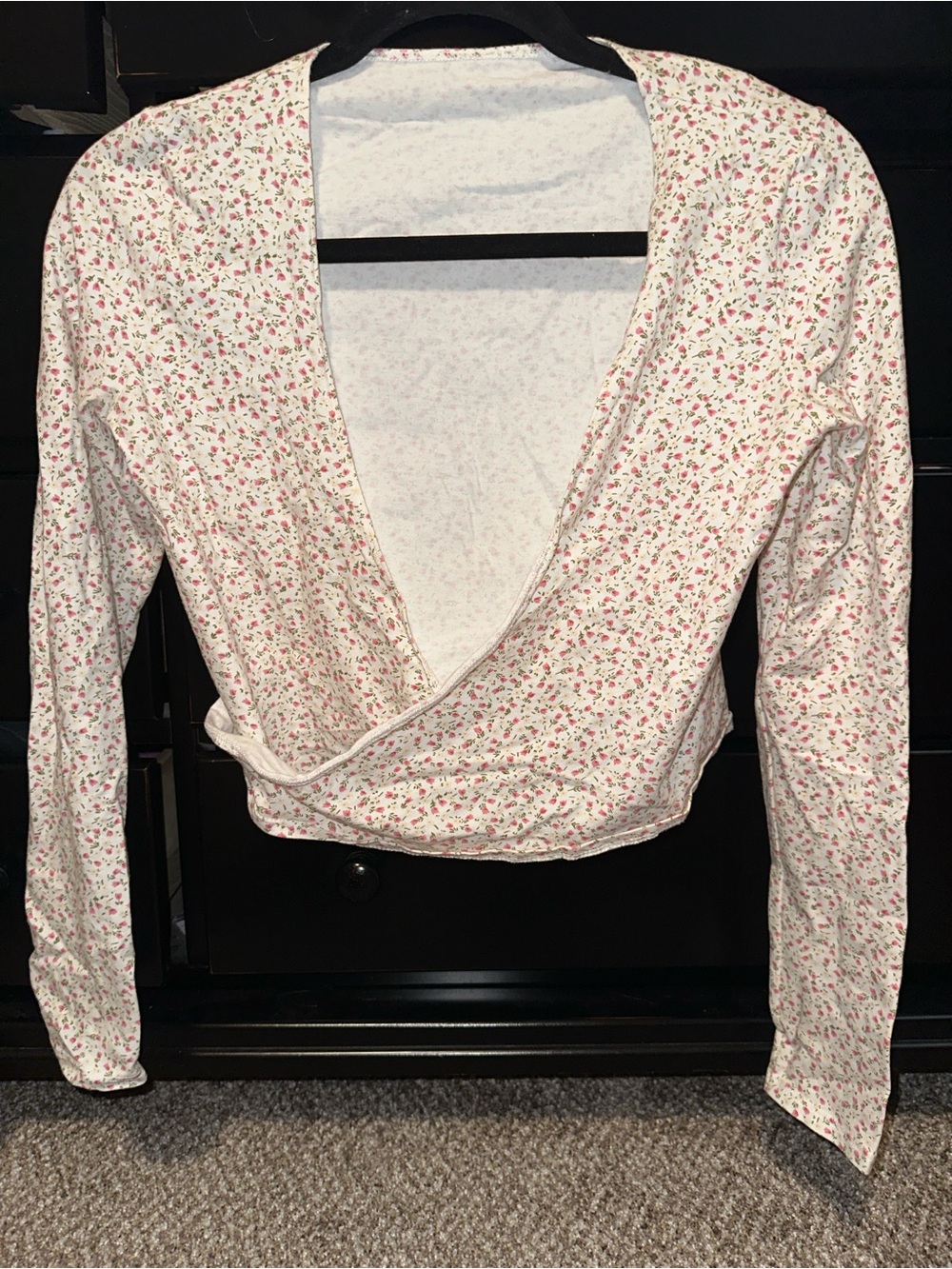 Brandy Melville White Crop Wrap Top with Pink Floral Print